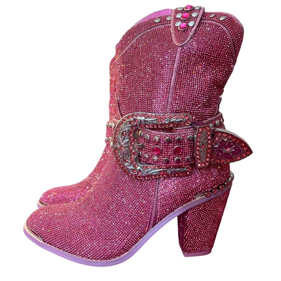 Club Exx Pink Rhinestone Sheriff Shine Cowboy Boots, Women’s 9 - Picture 2 of 10